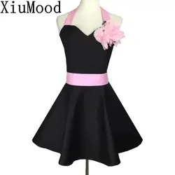 XiuMood мода розовый и черный Кружева Лебедь хлопок женщин Кухня фартук с карманом