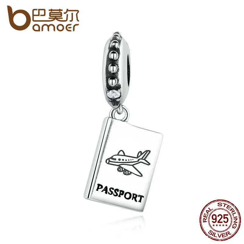 BAMOER 925 Sterling Silver PASSPORT Airplane Charm Fit Bracelet Travel Beads & Jewelry Making PAS085