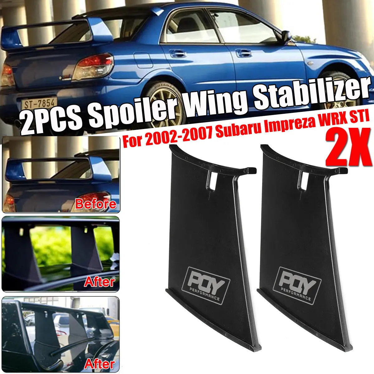 

2pcs Car Rear Trunk Spoiler Wing Fit For Subaru Impreza WRX STi 2002-2007 Racing Wing Stiffi Wing Spoiler Support Stabilizer