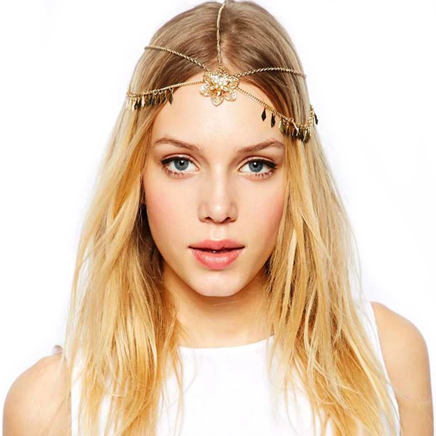 

Rhinestone flower leaf fringe hair band hair adornments