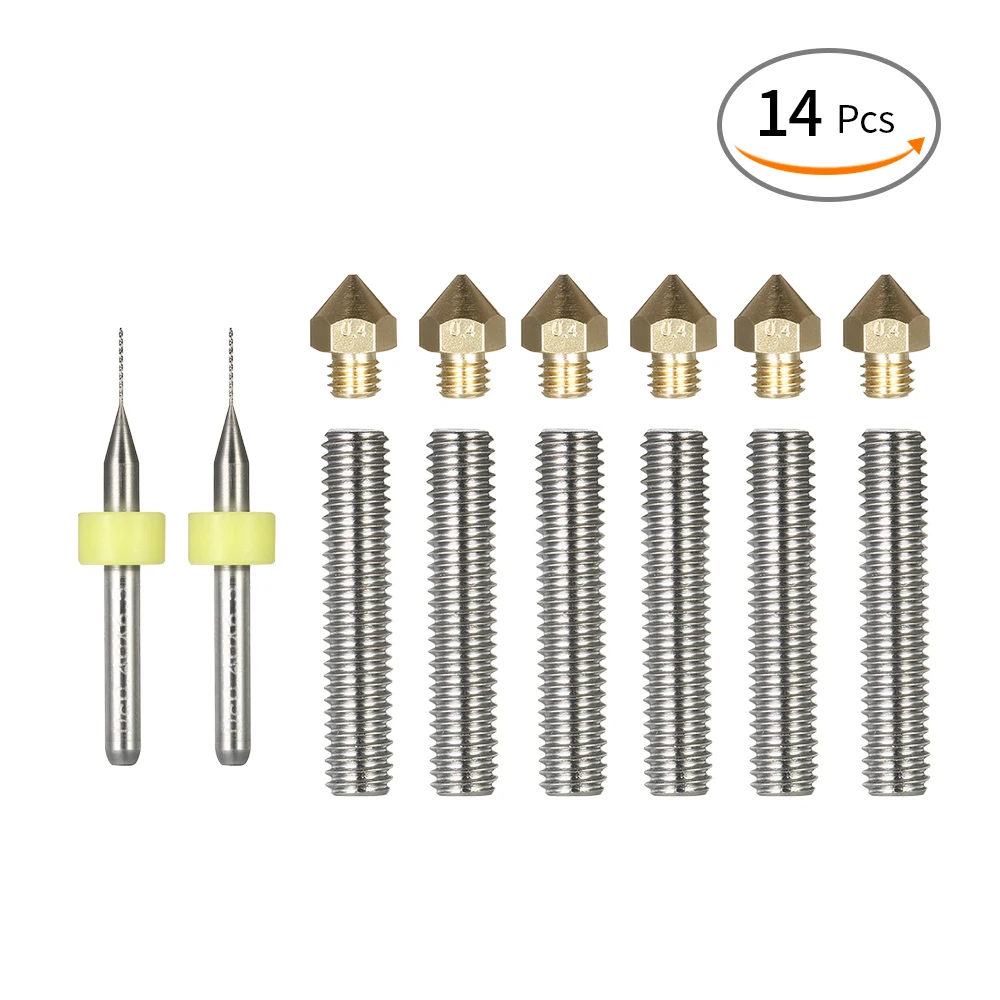 14 шт. 3d принтер головка набор инструментов 0,4 мм Экструдер сопел печатающие головки + 1,75 мм горло трубки + сверло для очистки бит