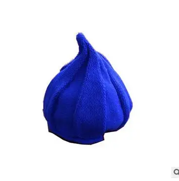 Осенне-зимняя популярная стильная детская шапка с острым носком и луком для мужчин и женщин, вязаная детская шапка - Цвет: Синий