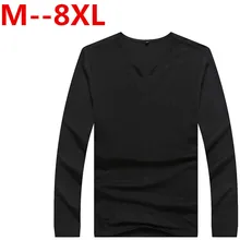 plus size 9XL 8XL 6XL 5XL 4XL T shirt Tee Shirt Homme 2016 Double V Neck Henley Shirt Long Sleeve Tee Shirt Men Slim Fit T-shirt