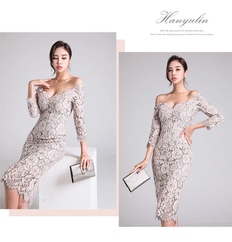 H Han queen, корейский стиль, элегантное Кружевное облегающее платье-карандаш для женщин,, сексуальные платья для особых случаев, облегающие платья с открытыми плечами