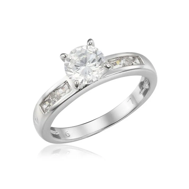 Four Claw Set Round Clear Cubic Zircon and Square CZ Accent White Gold Color Engagement Wedding Rings for Women Jewelry Bague|engagement wedding
