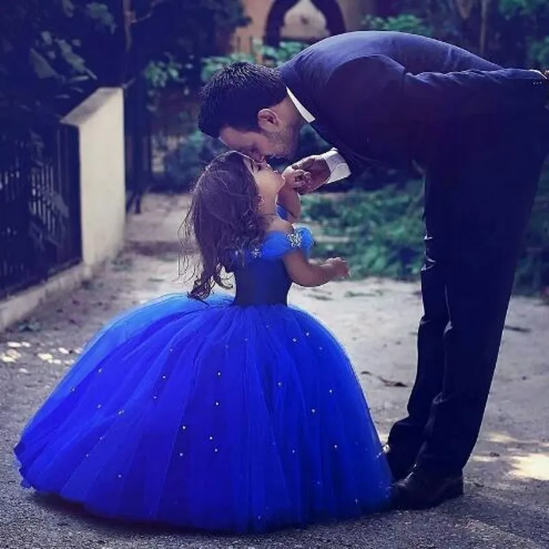 

Royal Blue First Communion Dresses for Girl Flower Girl Dresses vestido de daminha Crystals Flower Girl Dress For Weddings