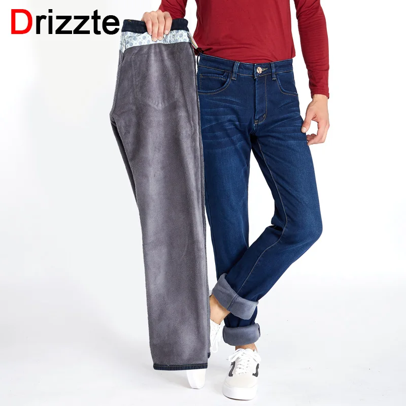 Drizzte Mens Winter Fleece Jeans Flannel Lined Stretch Denim Jeans Slim