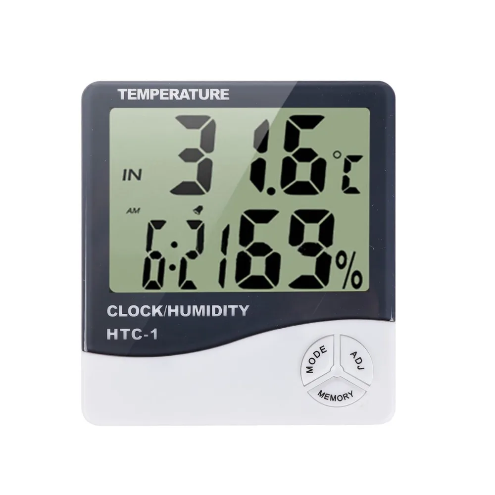

HTC-1 Weather Station Digital LCD Indoor/Outdoor Room Thermometer Digital Electronic Clock Temperature Humidity Meter W/sensor