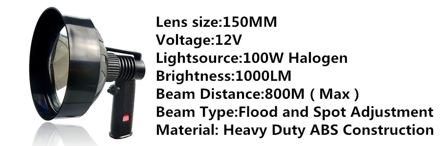 HH6 12 в 100 Вт галогенные охотничьи ручные прожекторы 1000ЛМ 150 мм охотничий фонарик для катания на лодках, открытый прожектор или прожектор, морская лампа