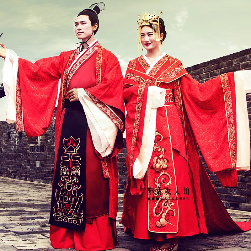 Китайский стиль, свадебное платье hanfu, красное, великолепное, Сучжоу, с вышивкой, костюм для влюбленных, дизайн, Китай, королевская одежда для пар, наряд