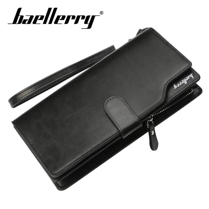 

Baellerry Men Solid Black Long Wallet Zipper Hasp Hand Rope Porta Wallet Coin Pocket Card Holder Photo Holder Wallet Men Handbag