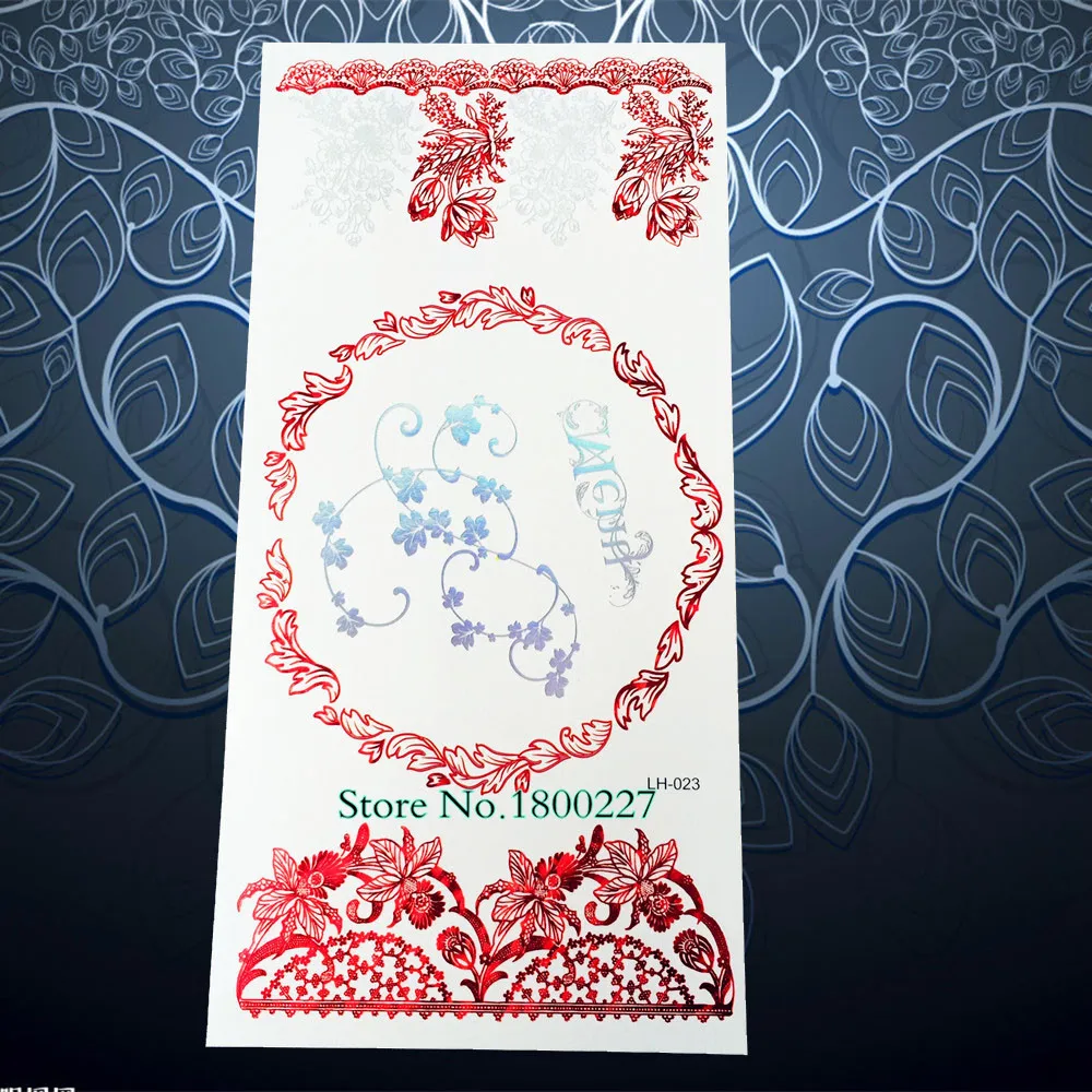 

Large Flower Henna Mehndi Wreath Round Lace Red Metallic Temporary Tattoo Summer Style Fake Flash Tattoo Stickers Lace PRLH-023