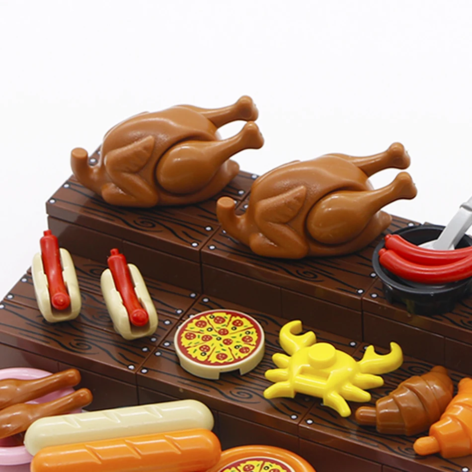 Кубики MOC из строительных блоков Foods City кубики для пиццы хлеба обжарки курицы хот