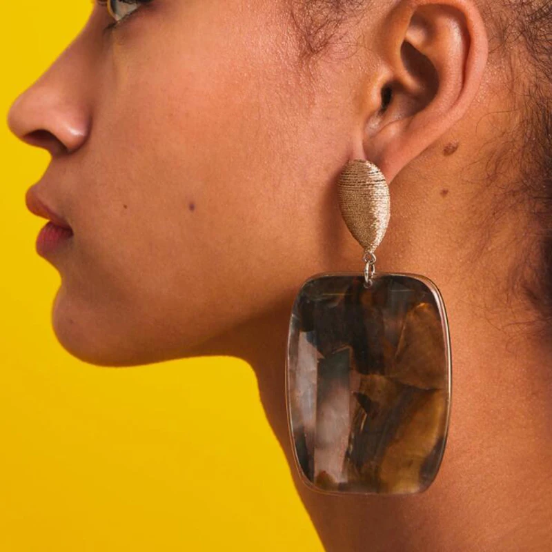 

AENSOA Ethnic Big Geometric Acrylic Pendant Earrings For Women Girl Bohemia Large Square Vintage ZA Design Multi Layered Jewelry