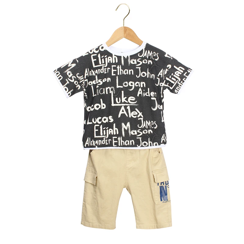 

Kids Clothes Sets Short Sleeve T Shirt+short pant 2 Pc Suit Children Suits Fashionable Cotton Stripe Summer 4-7 Ages Green Blue