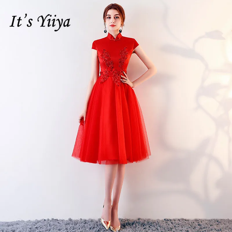 

It's YiiYa Cocktail Dress Vintage Red Sleeveless Embroidery Zipper A-line Knee Length Formal Dress LX448 In Stock