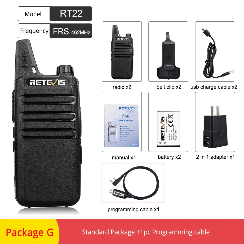 FRS RT22-Package G 2 шт. Retevis RT622 RT22 мини рация PMR радио PMR446 FRS UHF двухстороннее радио портативный VOX usb зарядка портативный приемопередатчик - Цвет: FRS RT22-Package G