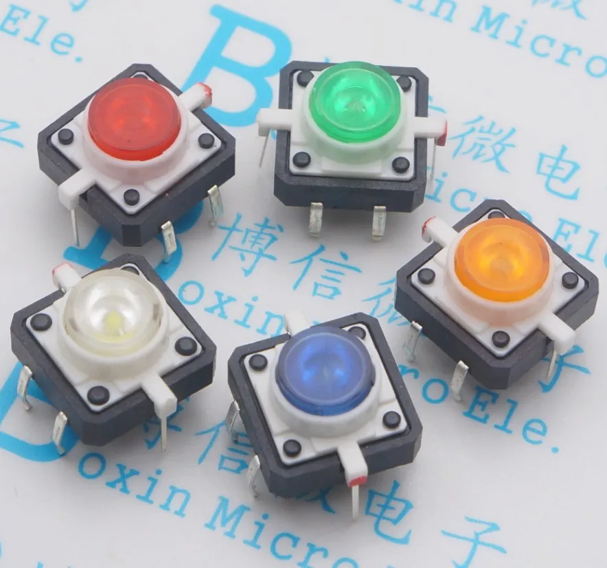 

5PCS/SET YT2123 12*12 MM 4PIN SMT Tactile Push Button Switch with 5 Colours LED Micro Switch Reset Switch High Quality