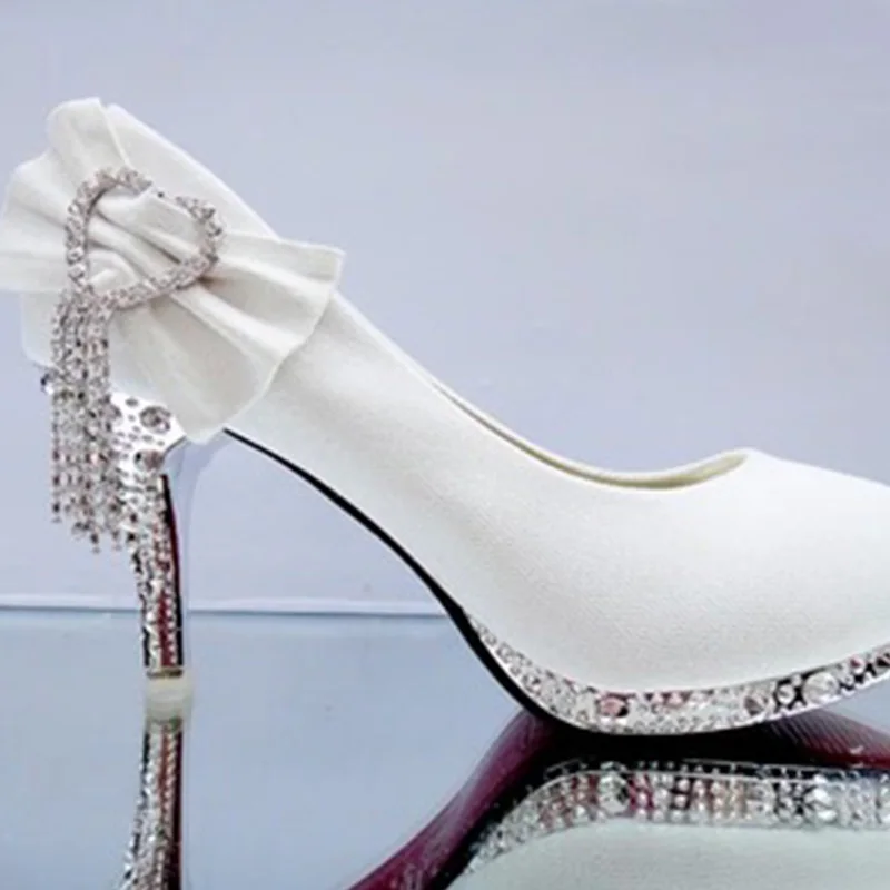 Женская обувь для вечеринок; пикантные женские туфли-лодочки на высоком каблуке; женские свадебные туфли на тонком каблуке; стразы; туфли на высоком каблуке; A722 - Цвет: white 7cm