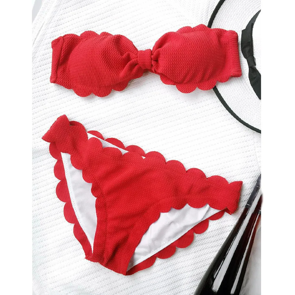 

SAGACE Sexy Bow Tie Knotted Bandeau Bikini Set 2019 Solid Push Up Bathing Suit Red Black Swimwear Women Maillot De Bain Swimsuit