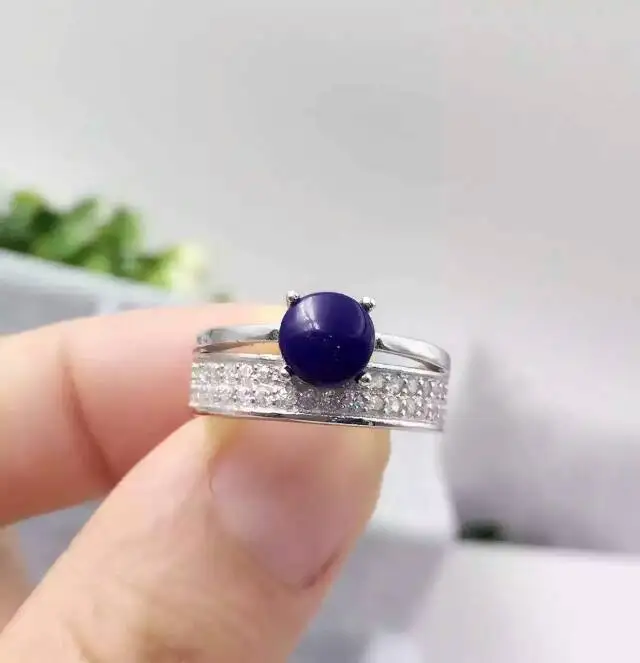 Natural blue lapis lazuli gem Ring Natural gemstone ring 925 sterling silver trendy second floor round women men party Jewelry