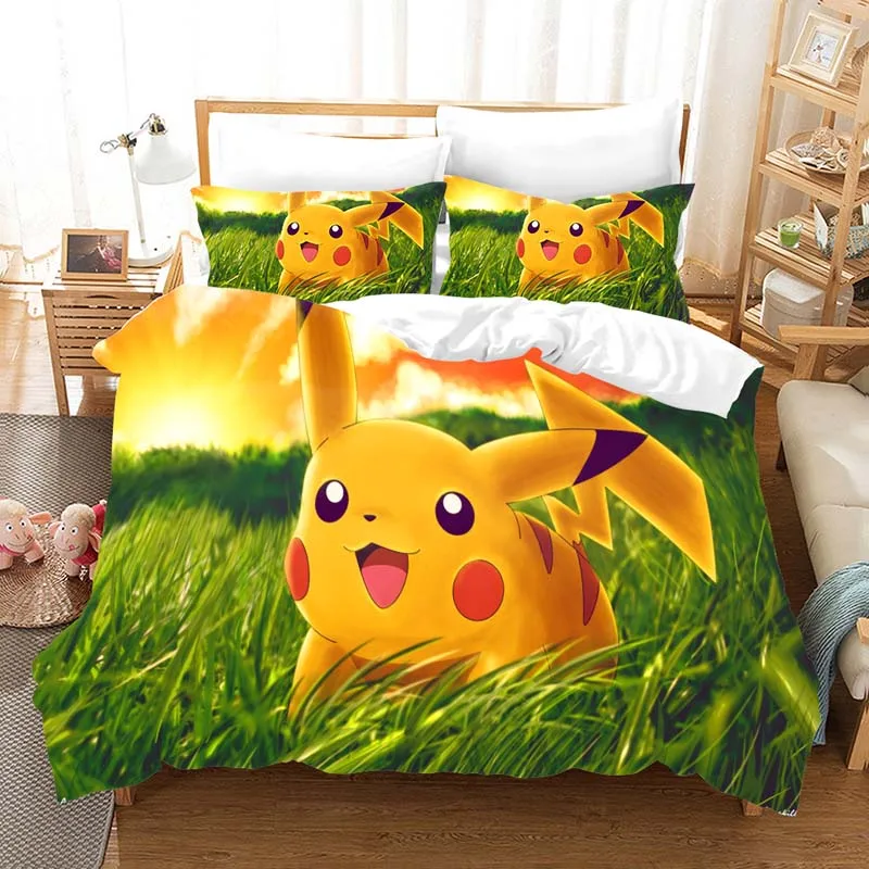 Pokemon Cartoon anime 3d bedding set Duvet Covers Pillowcases pikachu 3pcs Anime comforter bedding sets bedclothes bed linen - Цвет: 4