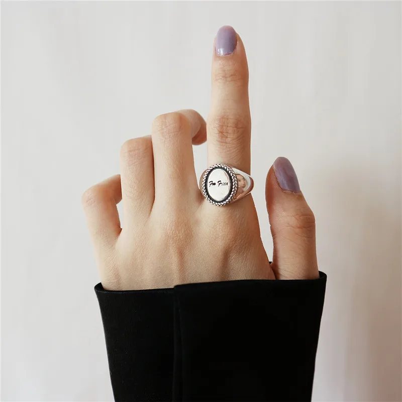 INZATT, настоящее 925 пробы, серебряное, винтажное, минималистичное, круглый диск, с буквами, регулируемое кольцо, хорошее ювелирное изделие для модных женщин, вечерние, подарок