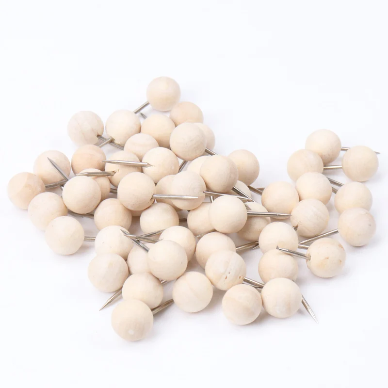 

50pcs Nautral Wood Pushpin Round Ball Shaped Thumbtack Pins for Fixing Pictures Decorative DIY Tool Wholesale 10x19mm