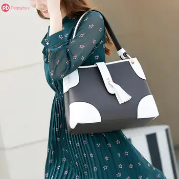 

2 Panelled Colors Option Large Capacity Fashion Women Tassel Clutch Handbag Shoulder Top-handle Bag Wristlets Bolsa Feminina