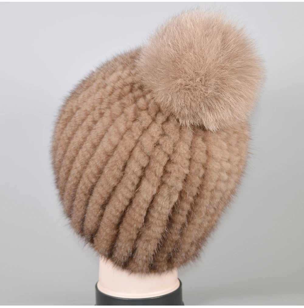 Уличная зимняя натуральная норка меховые шапочки шапка эластичная вязаная теплая Женская Высококачественная натуральная норковая меховая шапка шапки из меха лисы