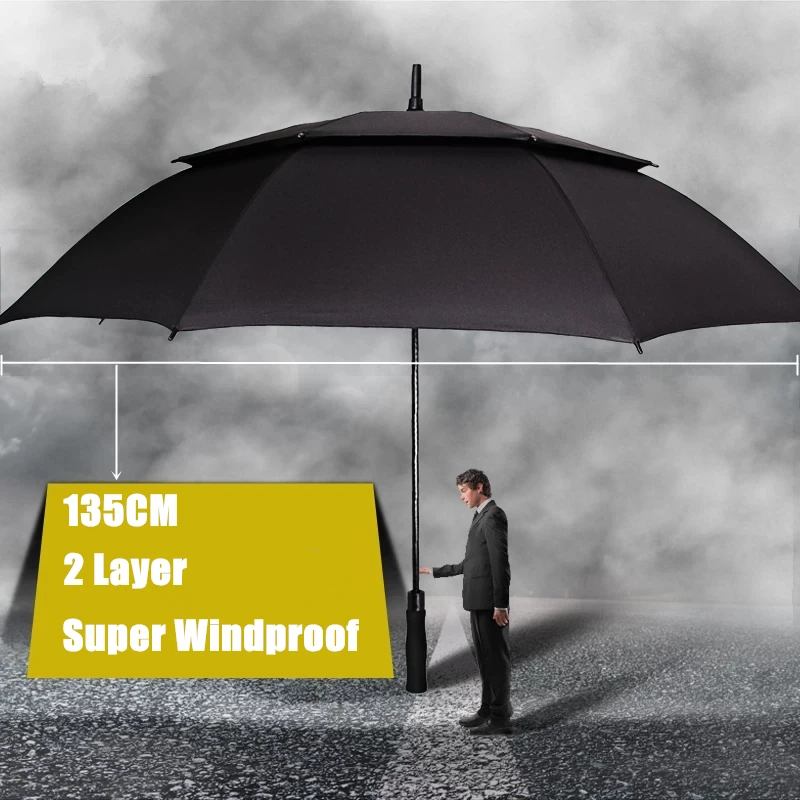 Super Big Large 2 Layer Business Brand Long Straight Handle Sunny Rainy