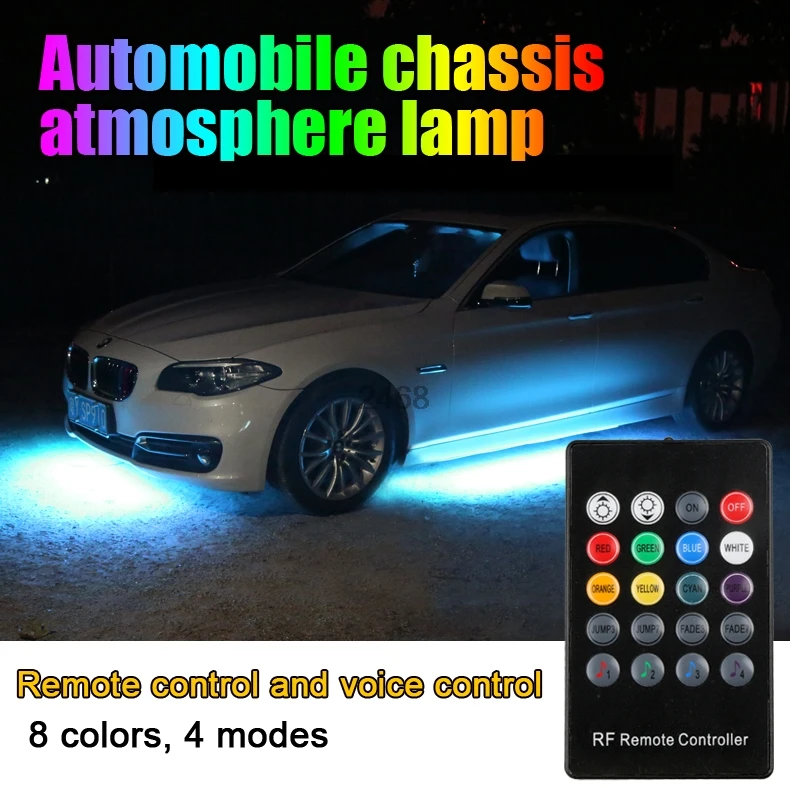 

4pcs Car RGB APP Underglow LED Strip 5050SMD Decorative Atmosphere Lamps Under Tube Underbody System Neon Light Kit With Remote