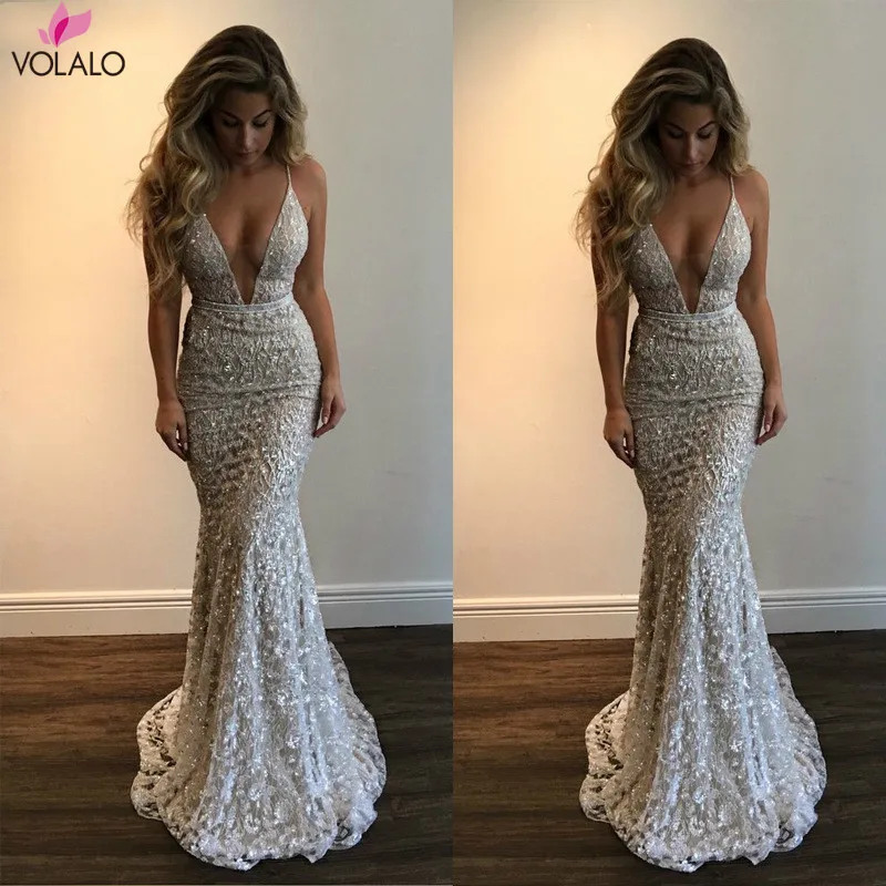 

Sexy Lace Maxi Dress Hollow Out Floor Length Spring Summer Party Dress Padded V Neck Backless Mermaid Dresses Vestidos De Fiesta