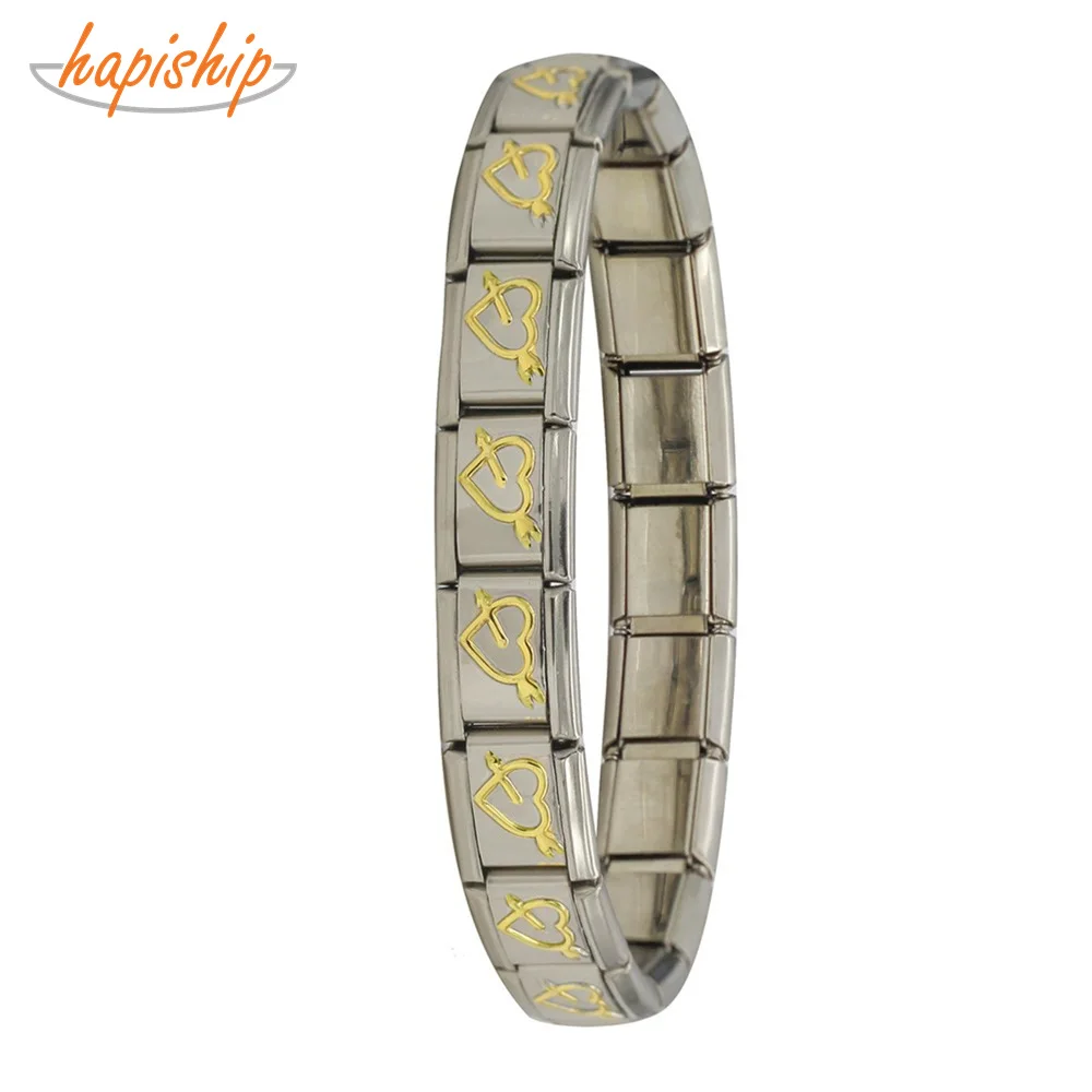 

Hapiship 2019 New 9mm Width Fashion Women Lady Jewelry Stainless Steel Gold Heart Bracelet Bangle Jewelry