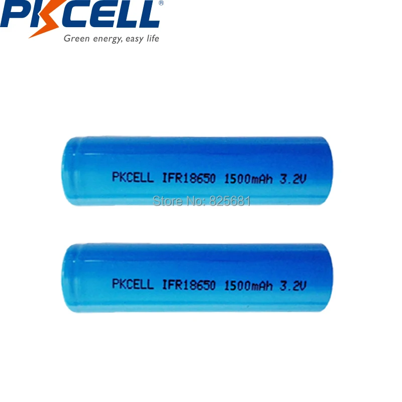 

2Pcs PKCELL IFR18650 18650 1500mah 3.2V Li-FePO4 Rechargeable Battery Flat Top No Protections For UPS Solar System LED light