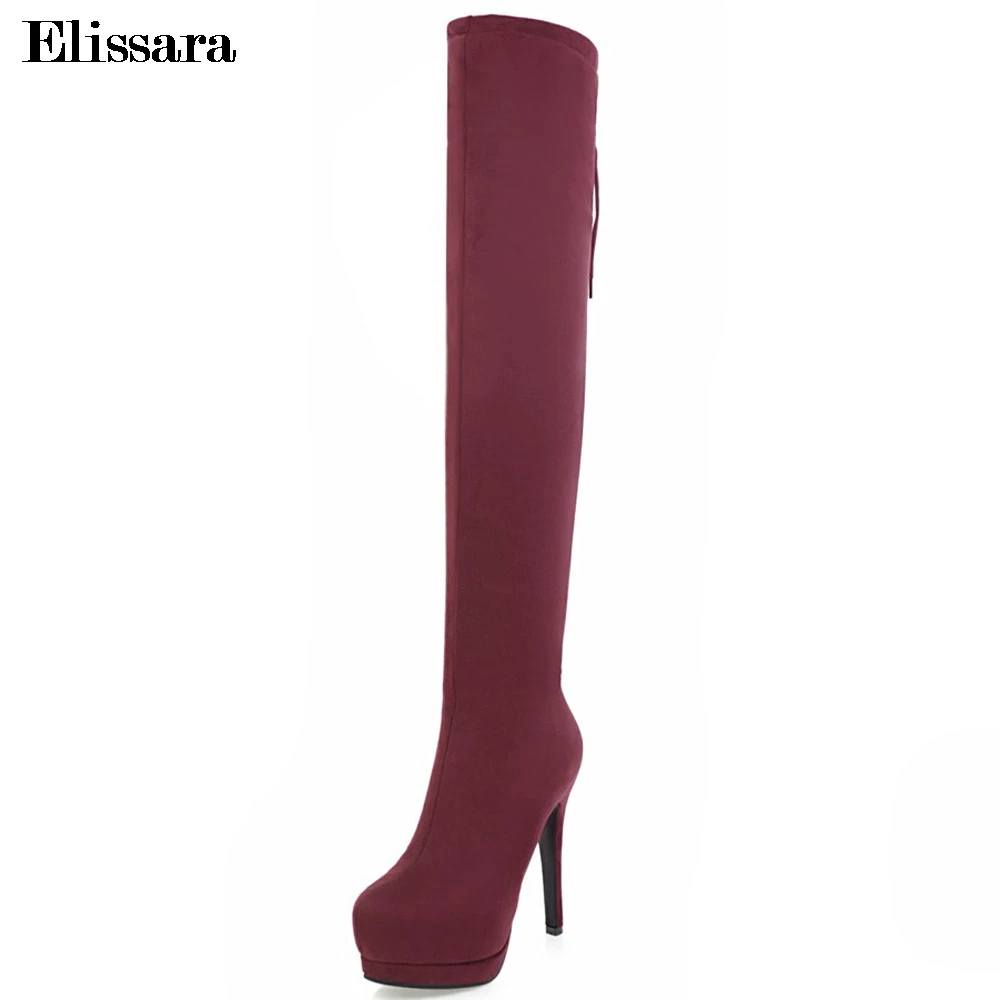 

Elissara Sexy Women High Heels Over Knee Boots Women Winter Warm Boots Women Zip Thigh High Boots Platform Shoes Plus Size 33-43