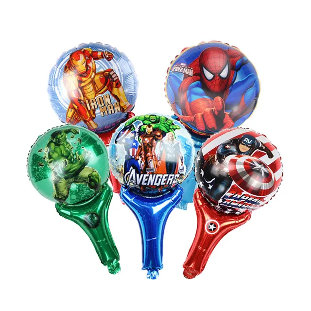 

Lucky 50pcs/lot Avenger Spiderman&Iron Man&Hulk&Batman Holding Sticks Hero Balloon Foil Air Balloons Party Decoration Globos