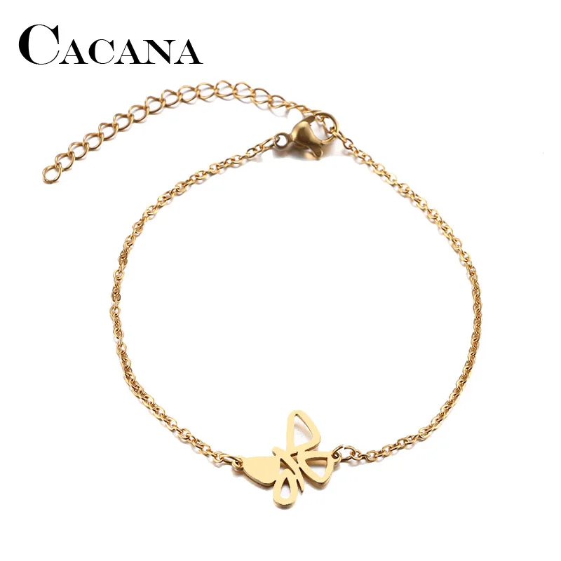 CACANA Stainless Steel Bracelet For Women Pretty Butterfly Gold And Silver Color Pulseira Feminina Lover's Engagement Jewelry
