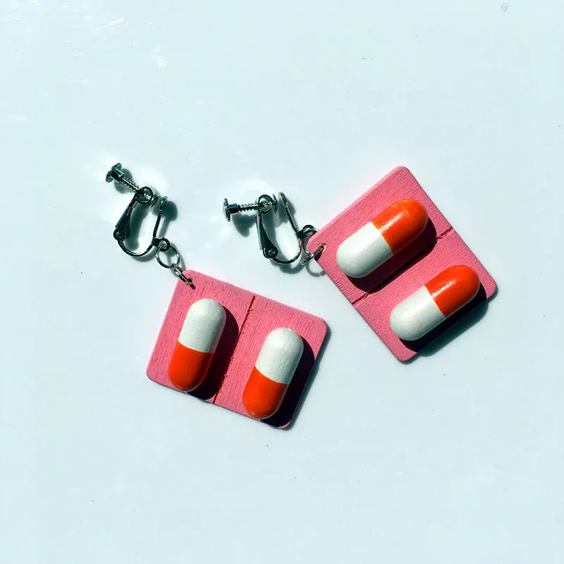 

8Seasons Fashion Women Drop Earrings Pink Blue Wooden Capsule Style Pendant Unique Gift Personality Accessories,1 Pair
