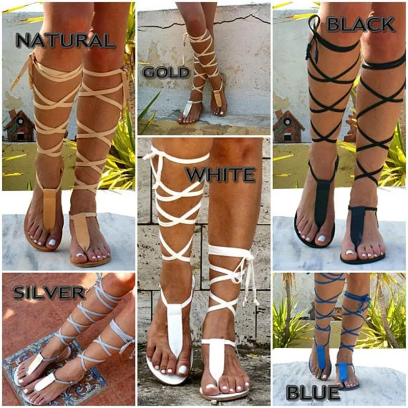 Sandalias romanas de verano para mujer Sandalias de gladiador con cuentas  hasta la rodilla zapatos de verano hecho a mano de Playa Dorada sandalias  con cordones zapatos Casuales|Sandalias de mujer| - AliExpress