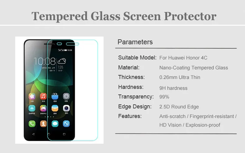 

2PCS Glass Huawei Honor 4C Screen Protector Tempered Glass For Huawei Honor 4C Glass Anti-scratch Phone Film Honor 4C WolfRule
