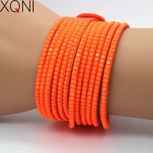XQNI брендовые свадебные ювелирные кристаллы кожаные браслеты модные мозаичные Брендовые с оранжевыми стразами классические очаровательные женские браслеты