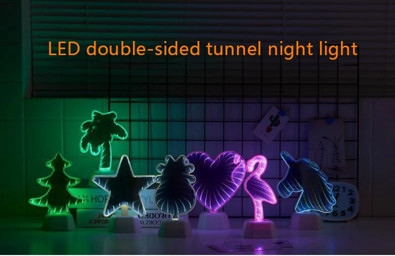 Светодиодный двухсторонний туннельный прикроватный светильник с ананасом, фламинго, единорогом, звездами, ночник для детей, подарок для детей, игрушка, декор для спальни