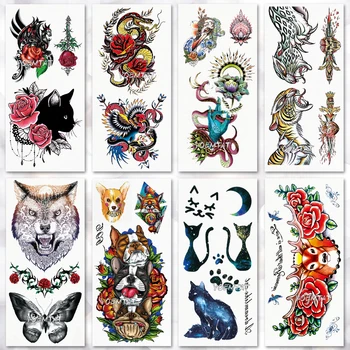 

New Waterproof Temporary Tattoo Dog Cat Dragon Animal Pattern tatto flash tatoo fake tattoos for Woman Man