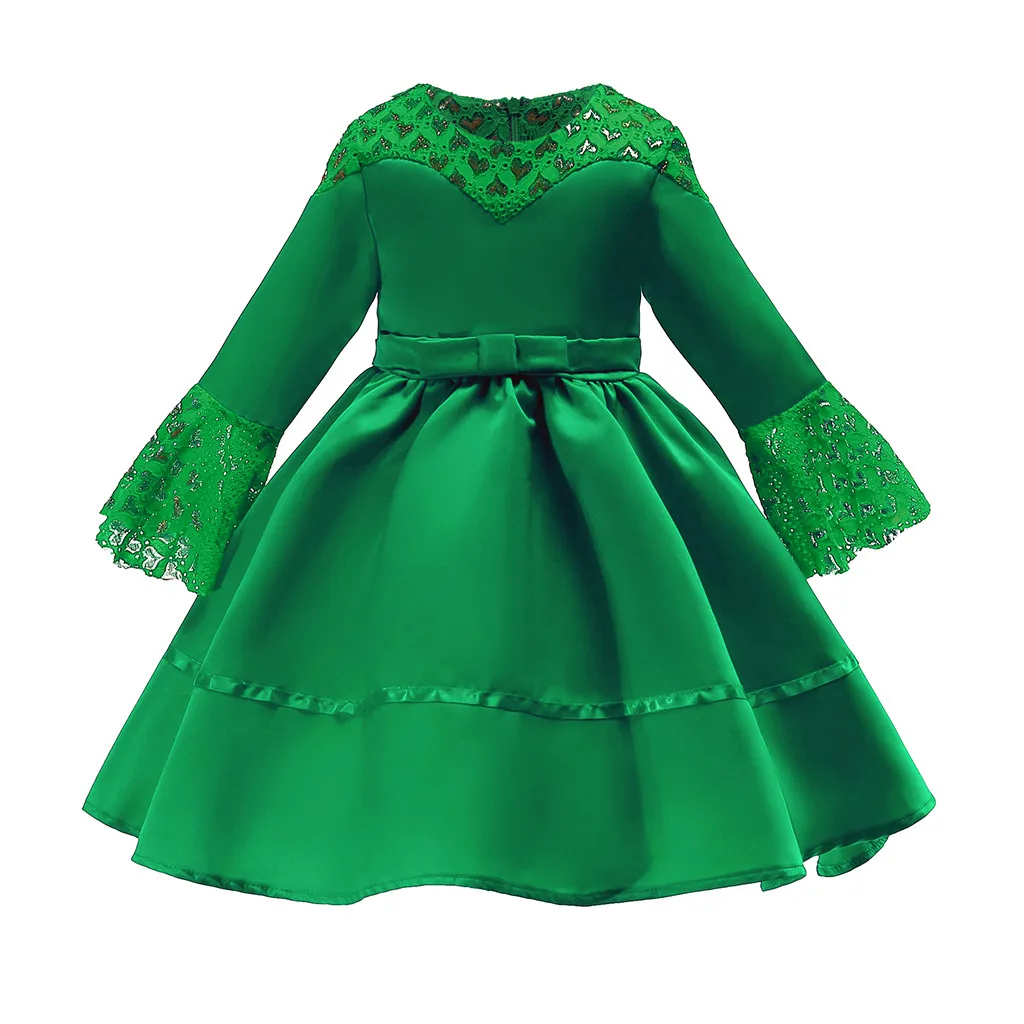 Летнее платье для девочек хлопковые летние для маленьких девочек Костюмы кружева Рамадан мусульманин подружки невесты платье принцессы зеленый F502