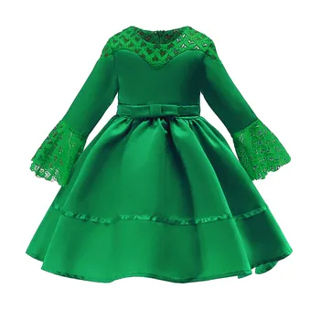 

Summer Girls Dress Cotton Summer baby girls Clothing Lace Ramadan Muslim Bridesmaid Pageant Gown Princess Dress Green F502