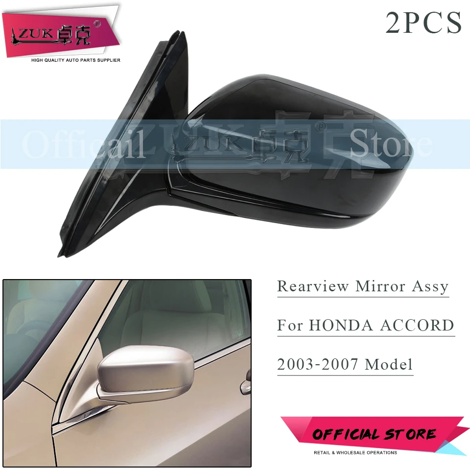 

ZUK 2CS/SET Outer Rearview Side Mirror Assy Back Up Mirror For HONDA ACCORD 2003 2004 2005 2006 2007 3PINS Base Color