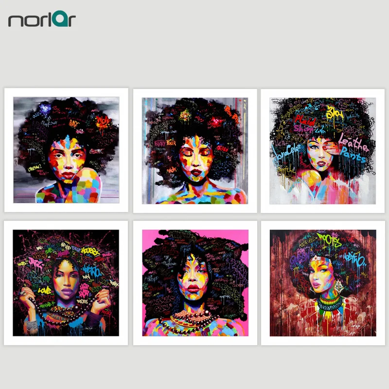 HD PRINT Poster Wall Art Abstract Modern African Women Portrait Canvas Oil Painting On Canvas Graffiti