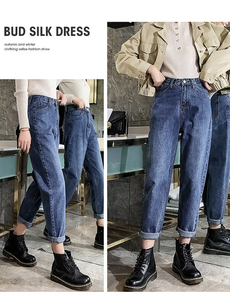 

SAILING LU Ankle-Length Old Jeans Women Spring 2019 Pants Plus Size 32 Summer Blue Denim Women Jeans High Waist Trousers WKN622