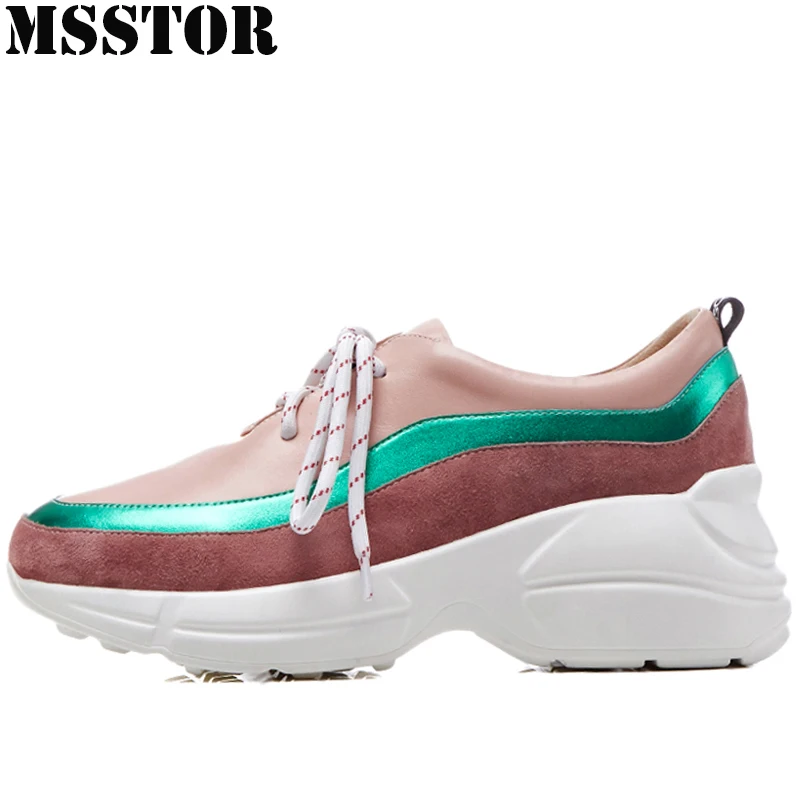 

MSSTOR 2018 Women's Running Shoes Genuine Leather Women Sport Shoes Ladies Brand Athletic Run Walking Breathable Woman Sneakers